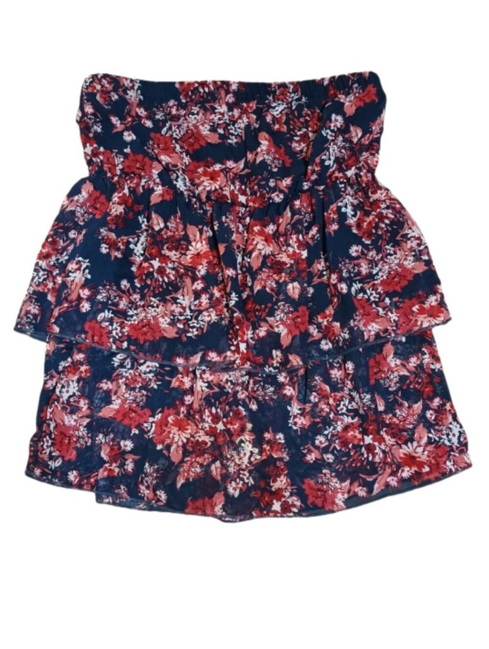 Wet Seal Navy Blue & Red Floral Strapless Crop Top